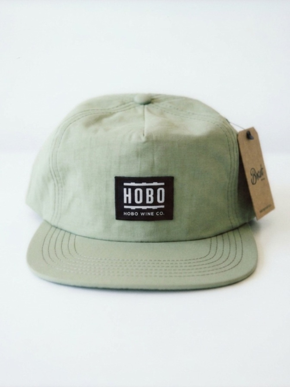 Hobo Wine Co Brist MFG 5 Panel Camp Hat Olive Green Nylon Adjustable Cap NWT